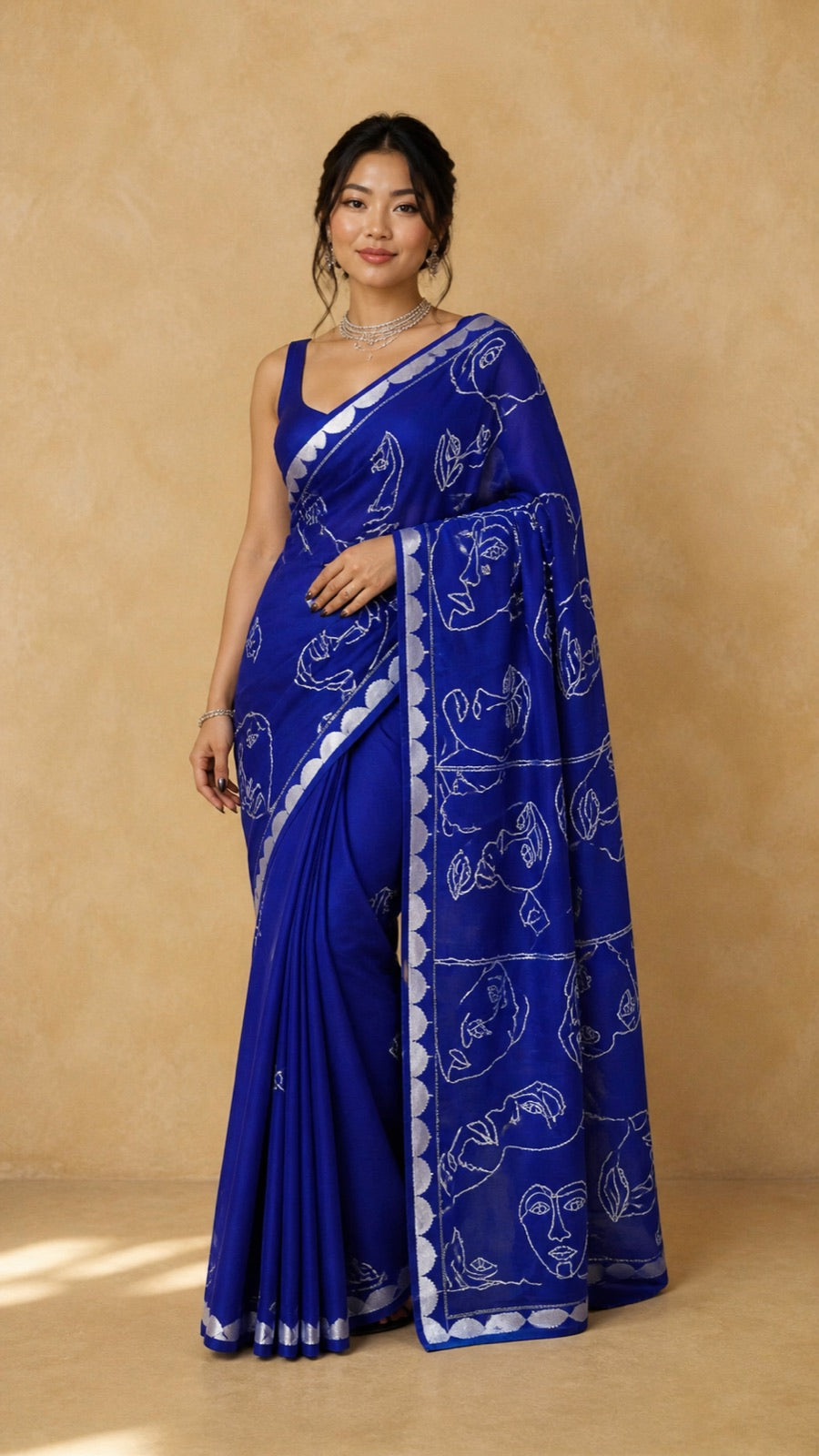 Jamdani Pure Cotton Jamdani Saree With Gold Zari And Meenakari - full front view