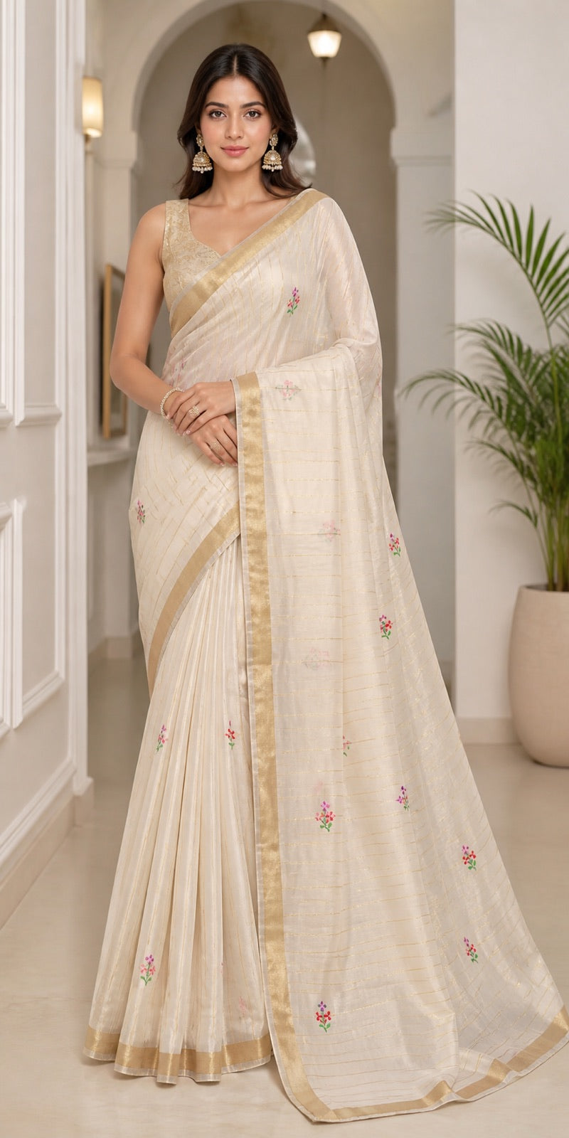 Gotapatti Pure Tissue Silk Saree With Gotapatti Border And Brocade Blouse - full front view