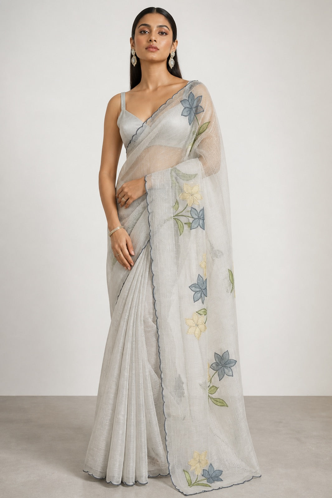 Raunak Pure Chanderi Silk Saree With Gold Zari Weaving - full front view