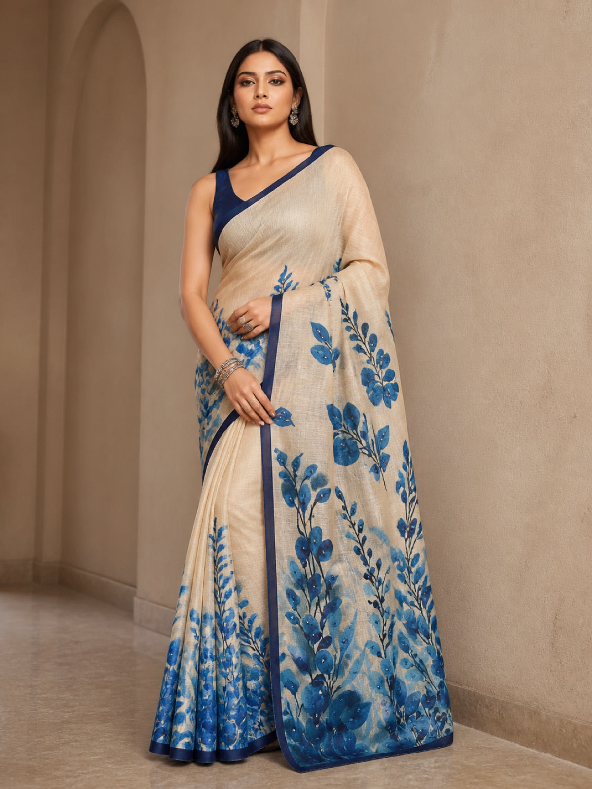 Baadal Chanderi Silk Saree With Digital Print - full front view