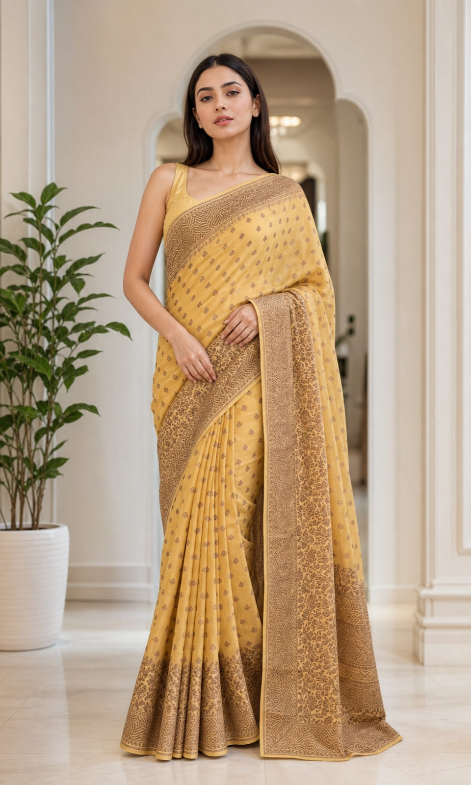 Khaddi Pure Khaddi Georgette Saree With Antique Zari Weaving - full front view