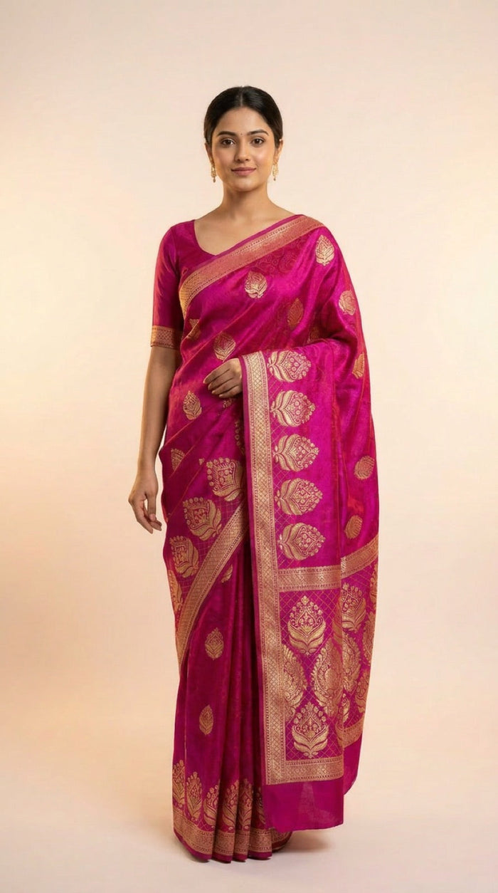 Rani Gulab Banarasi Silk Saree With Royal Gold Zari