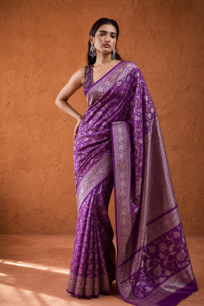 Rang Mahal Banarasi Silk Saree With Floral Zari Border