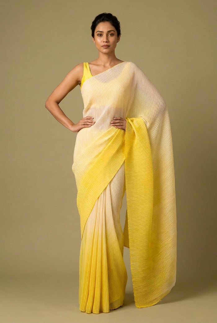 Sunlit Aura Pleated Organza Saree