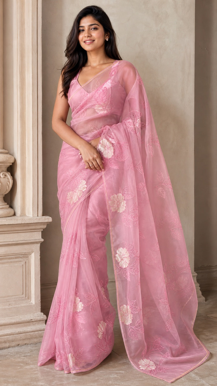 Virasat Pure Banarasi Katan Silk Saree With Gold Zari Weaving - full front view