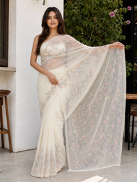 Deep Crepe Silk Saree With Gold Zari Weaving And Contrast Blouse — view 2