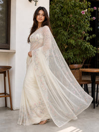 Deep Crepe Silk Saree With Gold Zari Weaving And Contrast Blouse — view 3