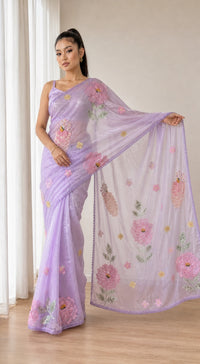 Ubhaar Glass Tissue Silk Saree With 3D Applique Work — view 2