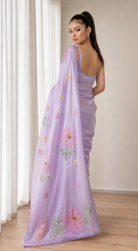 Ubhaar Glass Tissue Silk Saree With 3D Applique Work — view 4