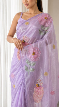 Ubhaar Glass Tissue Silk Saree With 3D Applique Work — view 5