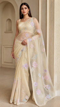 Anokhi Chanderi Saree With Thread Work Embroidery — view 1