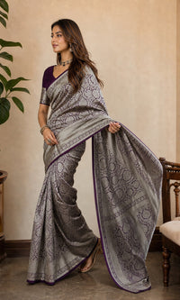 Brocade Pure Katan Silk Saree With Gold Zari Weaving And Brocade — view 3