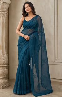 Parat Pure Organza Silk Saree With Applique Work — view 1