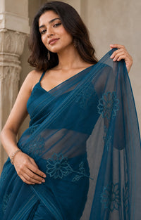 Parat Pure Organza Silk Saree With Applique Work — view 5