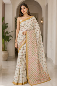 Mashroo Silk Saree With Gold Zari Weaving — view 1