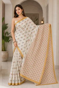 Mashroo Silk Saree With Gold Zari Weaving — view 2