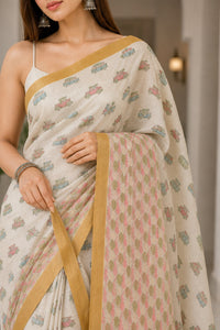 Mashroo Silk Saree With Gold Zari Weaving — view 5