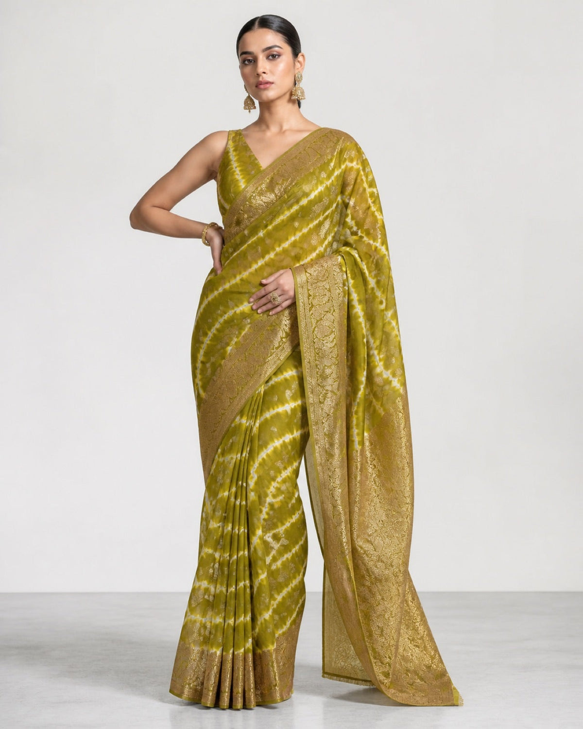 Arashi Pure Organza Saree With Gold Zari Weaving And Arashi Dye - full front view
