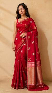 Nandi Pure Handloom Raw Mango Silk Saree With Sonarupa Zari And Nandi Motif — view 1