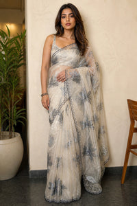 Bagh Pure Organza Saree With Thread Work And Applique — view 1