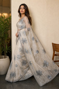 Bagh Pure Organza Saree With Thread Work And Applique — view 3