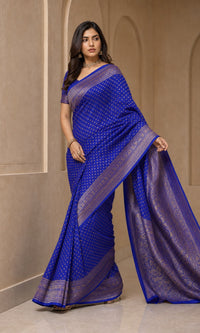 Ombre Pure Khaddi Georgette Silk Saree With Antique Zari And Ombre — view 3