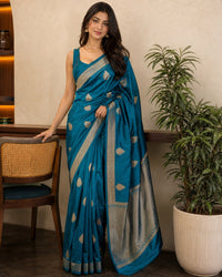 Katan Pure Banarasi Katan Silk Saree With Gold Zari Weaving — view 1