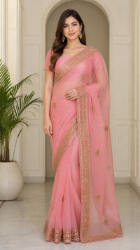 Kinara Pure Crepe Silk Saree With Gold Zari And Contrast Border Blouse — view 1