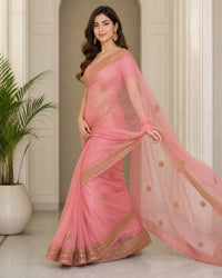 Kinara Pure Crepe Silk Saree With Gold Zari And Contrast Border Blouse — view 3
