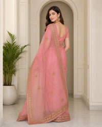 Kinara Pure Crepe Silk Saree With Gold Zari And Contrast Border Blouse — view 4