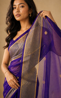 Jhilmil Pure Organza By Tissue Silk Saree With Gold Zari Weaving — view 5