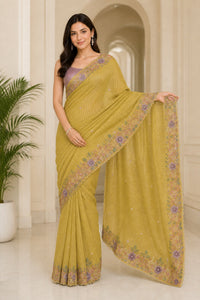 Kantha Tussar Silk Saree With Kantha Embroidery — view 2
