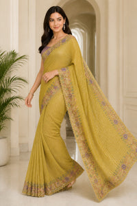 Kantha Tussar Silk Saree With Kantha Embroidery — view 3