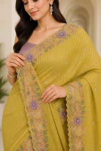 Kantha Tussar Silk Saree With Kantha Embroidery — view 5