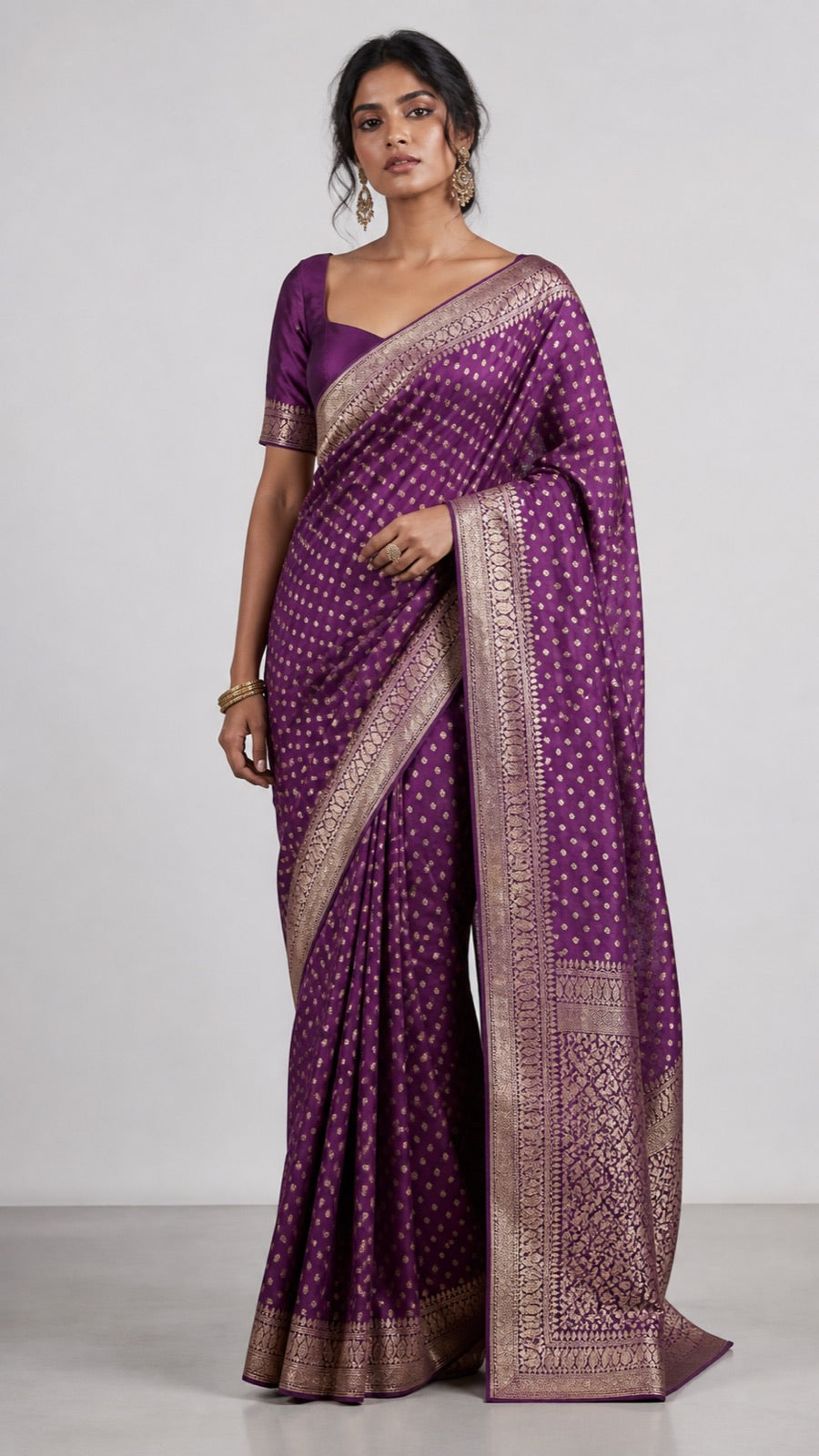Hasta Pure Tissue Silk Saree With Hand Katdana Embroidery - full front view