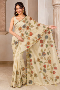 Sheesha Glass Tissue Silk Saree With Thread Work Embroidery — view 2