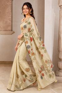 Sheesha Glass Tissue Silk Saree With Thread Work Embroidery — view 3