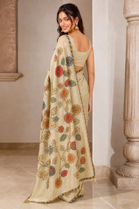 Sheesha Glass Tissue Silk Saree With Thread Work Embroidery — view 4