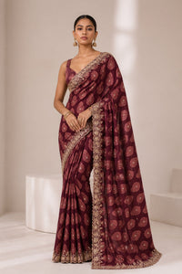 Purani Georgette Saree With Antique Zari Weaving And Hand Embroidery — view 1