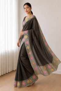 Rekha Pure Linen Saree With Digital Print And Silver Weaving — view 3