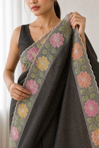 Rekha Pure Linen Saree With Digital Print And Silver Weaving — view 5