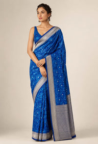 Royal Neelam Banarasi Silk Saree With Silver Zari Border — view 4
