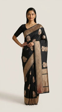 Noir Heritage Banarasi Silk Saree With Antique Gold Zari — view 2