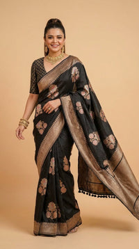 Noir Heritage Banarasi Silk Saree With Antique Gold Zari — view 4