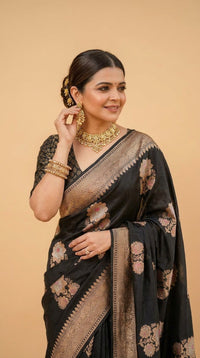 Noir Heritage Banarasi Silk Saree With Antique Gold Zari — view 5