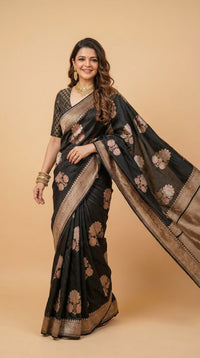 Noir Heritage Banarasi Silk Saree With Antique Gold Zari — view 7
