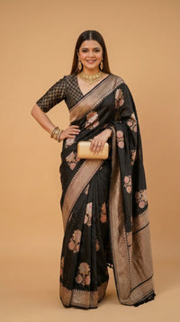 Noir Heritage Banarasi Silk Saree With Antique Gold Zari — view 8