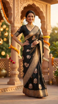 Noir Heritage Banarasi Silk Saree With Antique Gold Zari — view 9