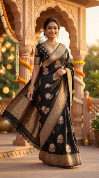 Noir Heritage Banarasi Silk Saree With Antique Gold Zari — view 10