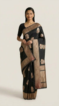 Noir Heritage Banarasi Silk Saree With Antique Gold Zari — view 15